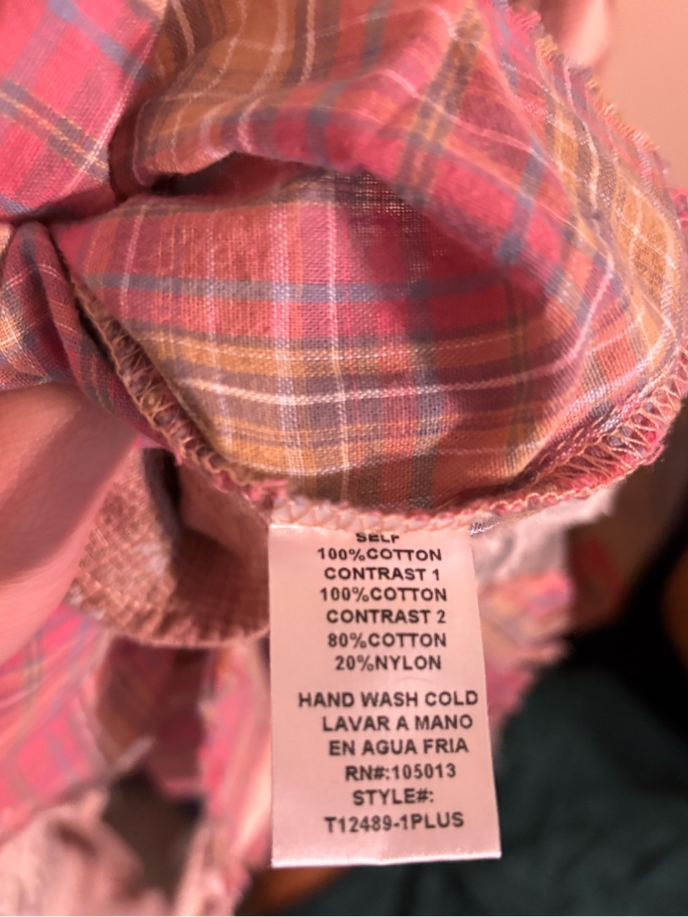 Andree by Unit Patchwork Oversized Pink Plaid Button Up Shirt Size 1X - Picture 5 of 6
